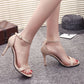 Suede Open Toe Buckle Ankle Strap Dress Stilettos