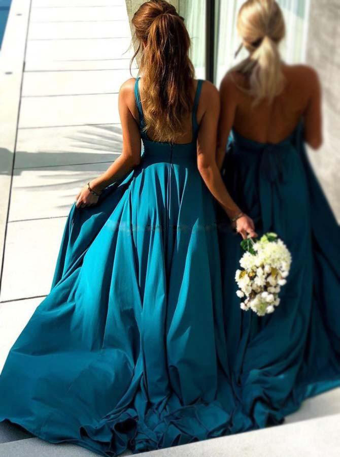 A-line V-neck Sweep Train Bridesmaid Dress