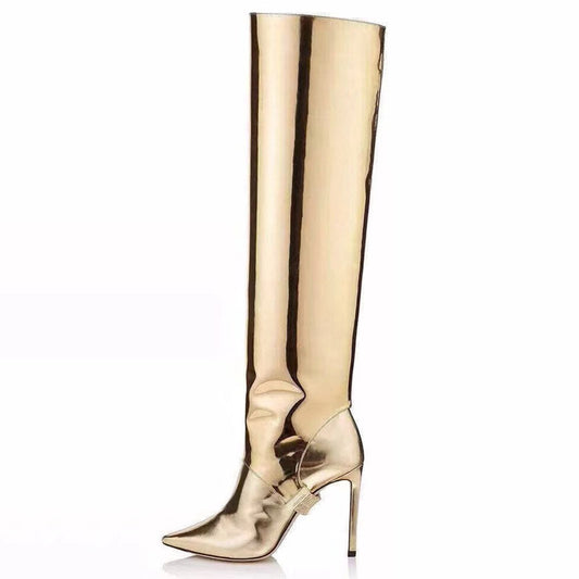 Gold Metallic Bright leather Convertible Knee High Prom Party Boots