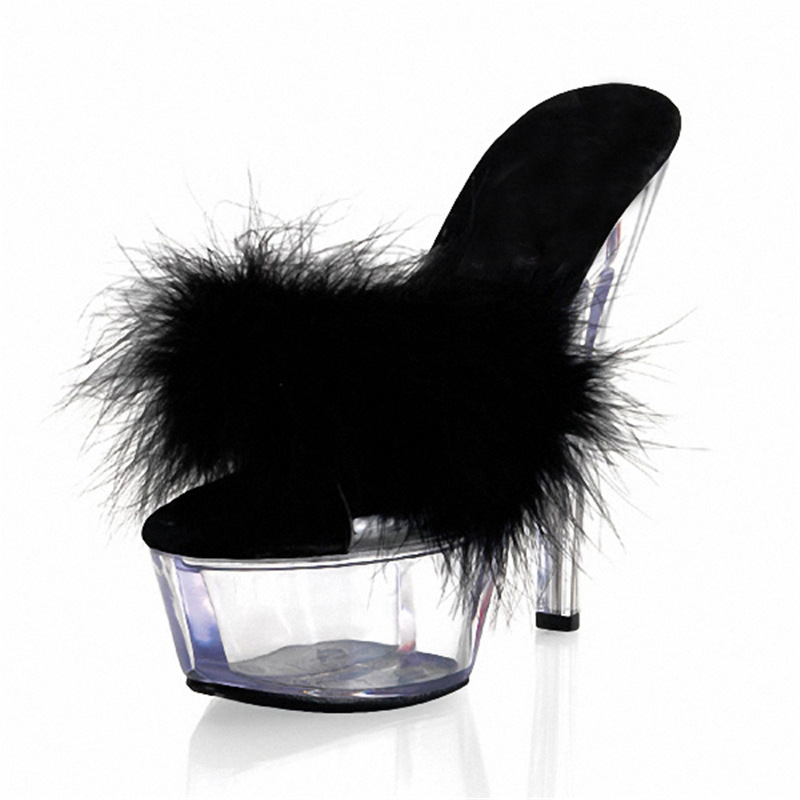 Furry Peep Toe Clear High Heels