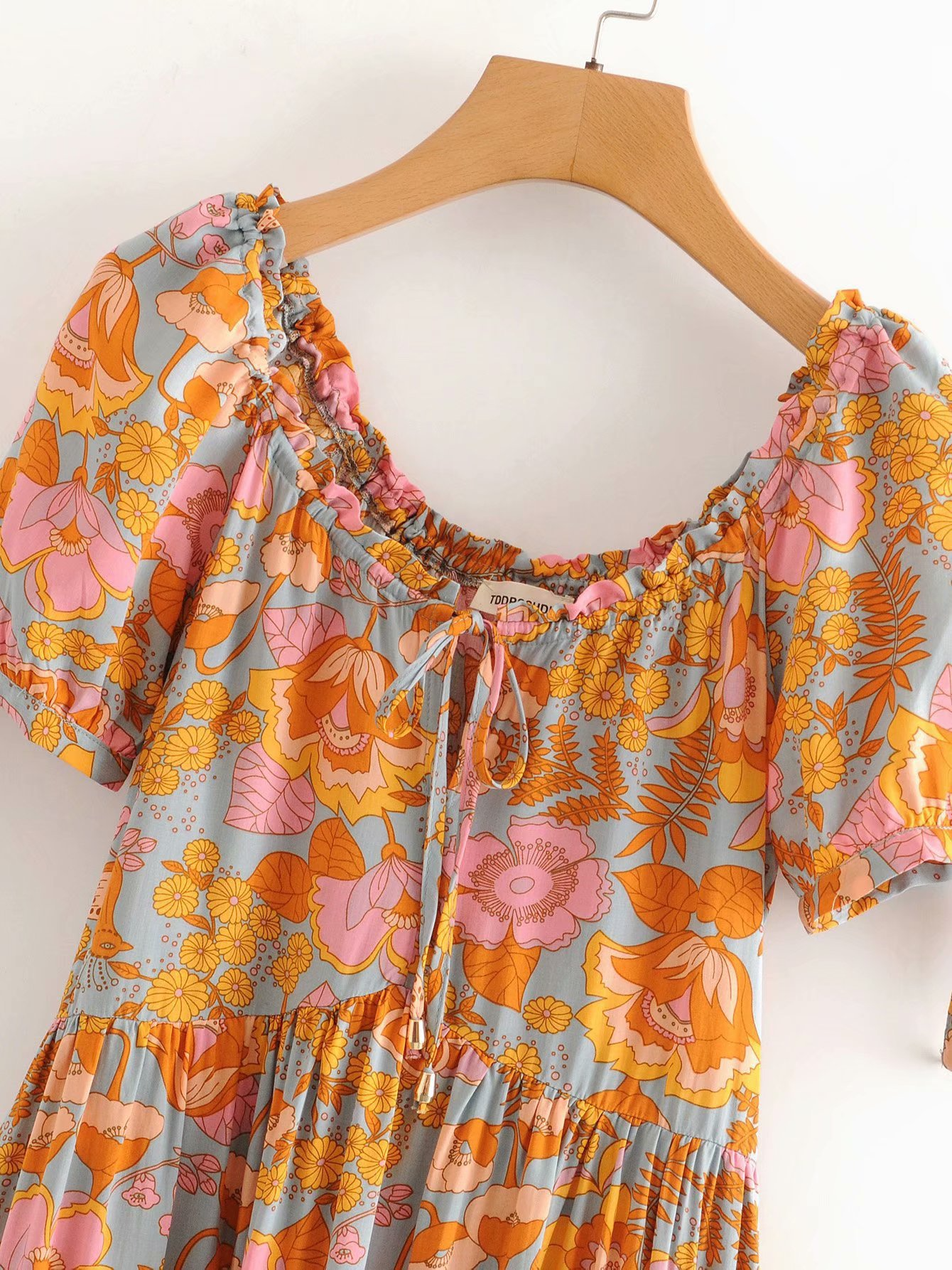 Floral Printed Short Sleeves Ruffle Mini Dress