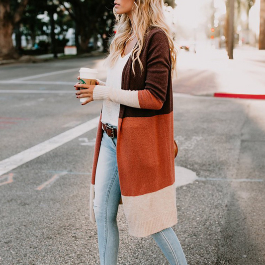 Patchwork Long Knit Cardigan