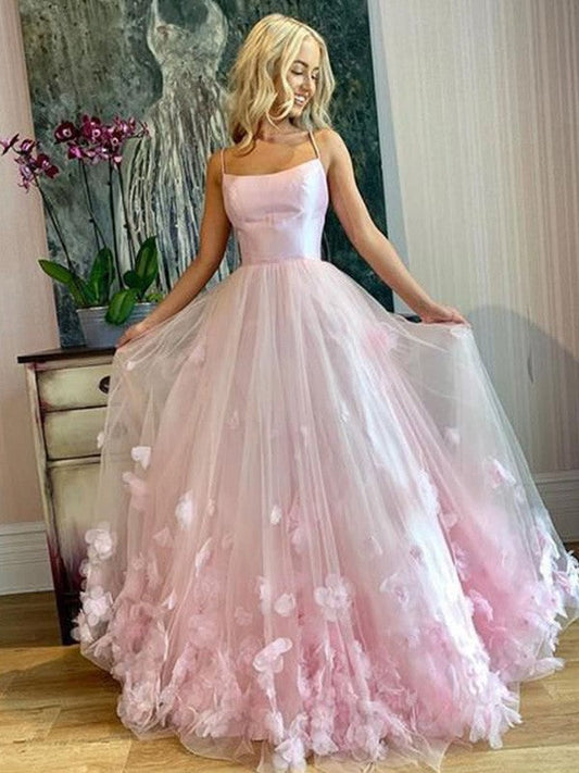 Princess Bateau Tulle Applique Sleeveless Prom Dress