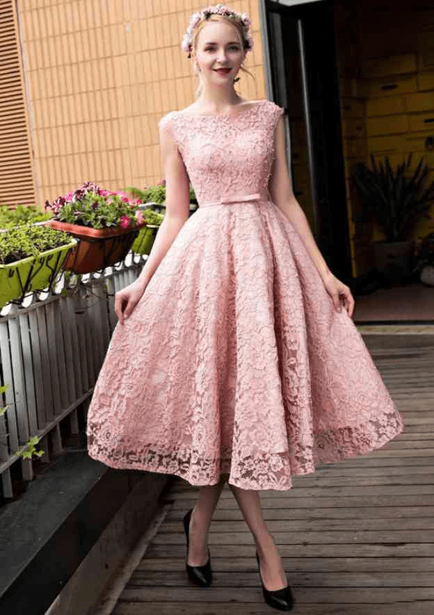 A-Line Pink Lace Beaded Sleeveless Short Prom Dress