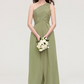 Dark Khaki Oblique Shoulder Sleeveless Bridesmaid Dress