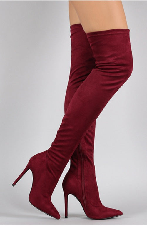 Over The Knee Pointed Toe Suede Thigh High Boots