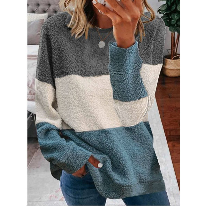 Casual Crew Neck Color Block Sweatshirt