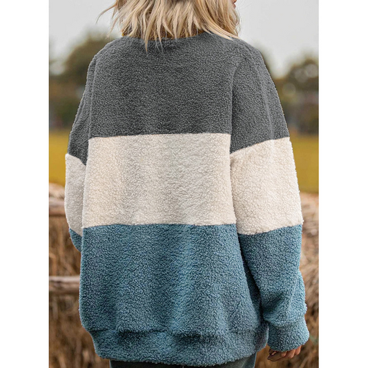 Casual Crew Neck Color Block Sweatshirt