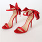 Women's Satin Bow Ankle Steap Evening Heeled Sandals