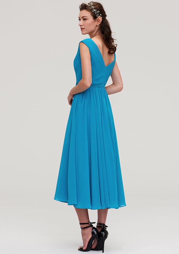 Dodger Blue V Neck Sleeveless Short Bridesmaid Dress