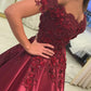 Satin Off-the-Shoulder Applique Ball Gown Sleeveless Prom Dress