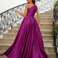 Purple Satin Princess Ruffles One-Shoulder Split Evening Dress