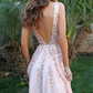 Sequin Papaya Whip V Neck Sleeveless Long Prom Dress