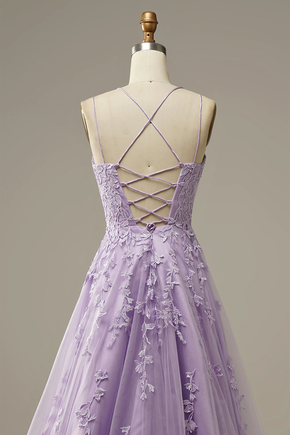 Appliqued Purple Tulle Long Prom Dress