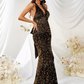 Halter Neck Sequined Backless Long Prom Dress