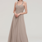 A-Line Wheat Sleeveless Pleated Maxi Bridesmaid Dress