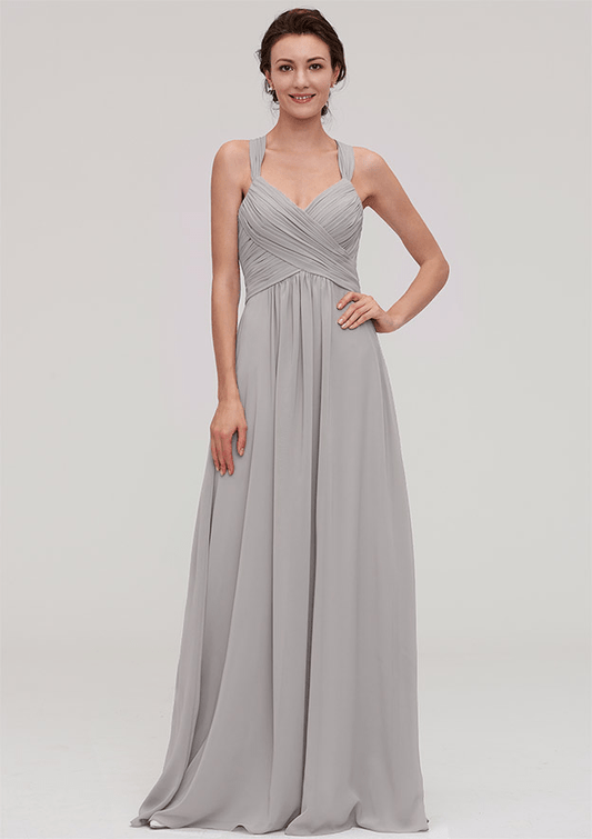 A-Line Silver Sleeveless Floor Sweeping Bridesmaid Dress