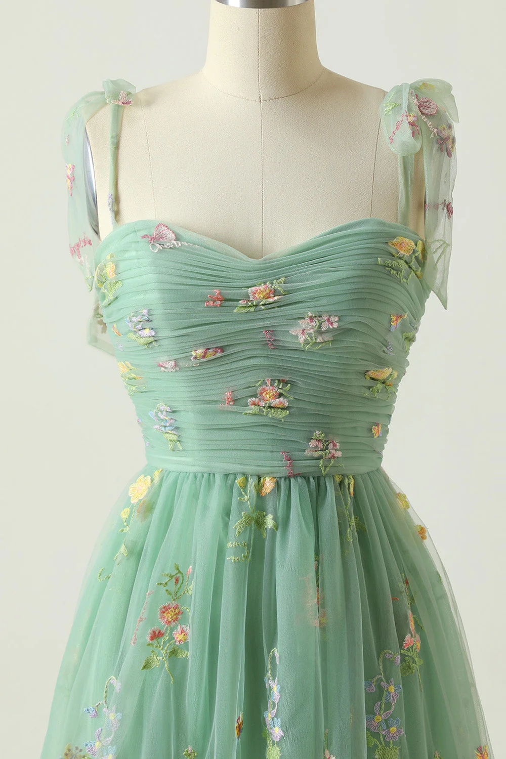 Green Embroidered Sleeveless Long Prom Dress