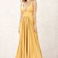 Gold V Neck Sleeveless Slit Maxi Bridesmaid Dress