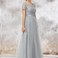 Silver Lace Short Sleeves Maxi Bridesmaid Dress