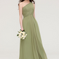 Dark Khaki Oblique Shoulder Sleeveless Bridesmaid Dress