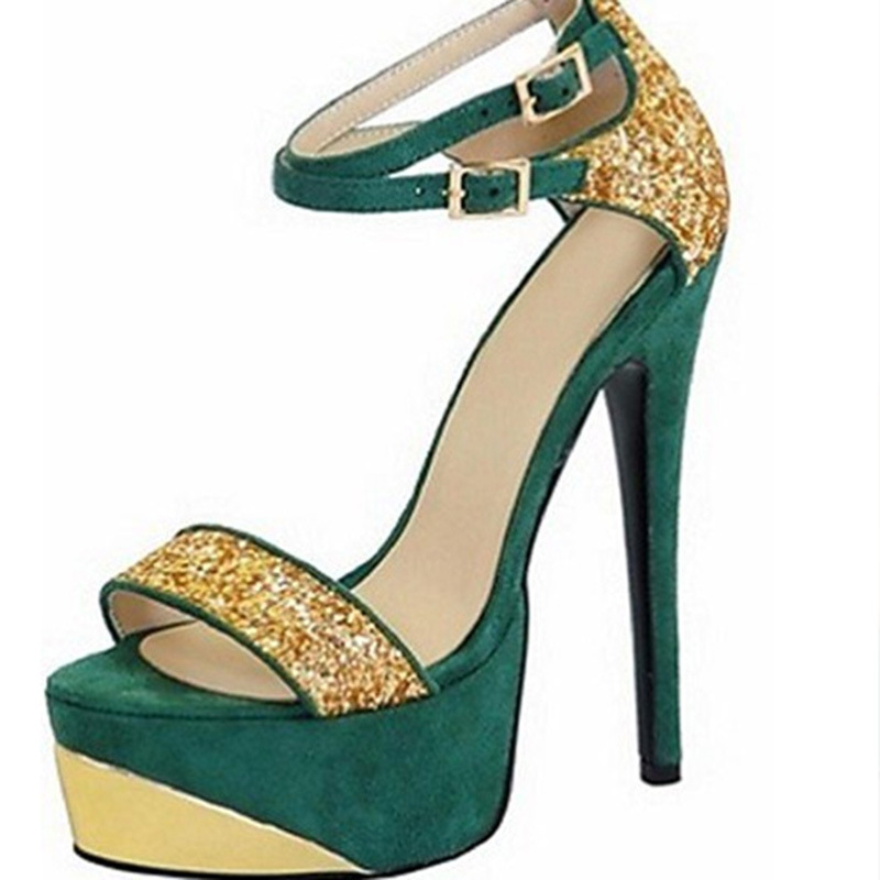 Green Open Toe Platform High Heels