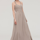 A-Line Wheat Sleeveless Pleated Maxi Bridesmaid Dress