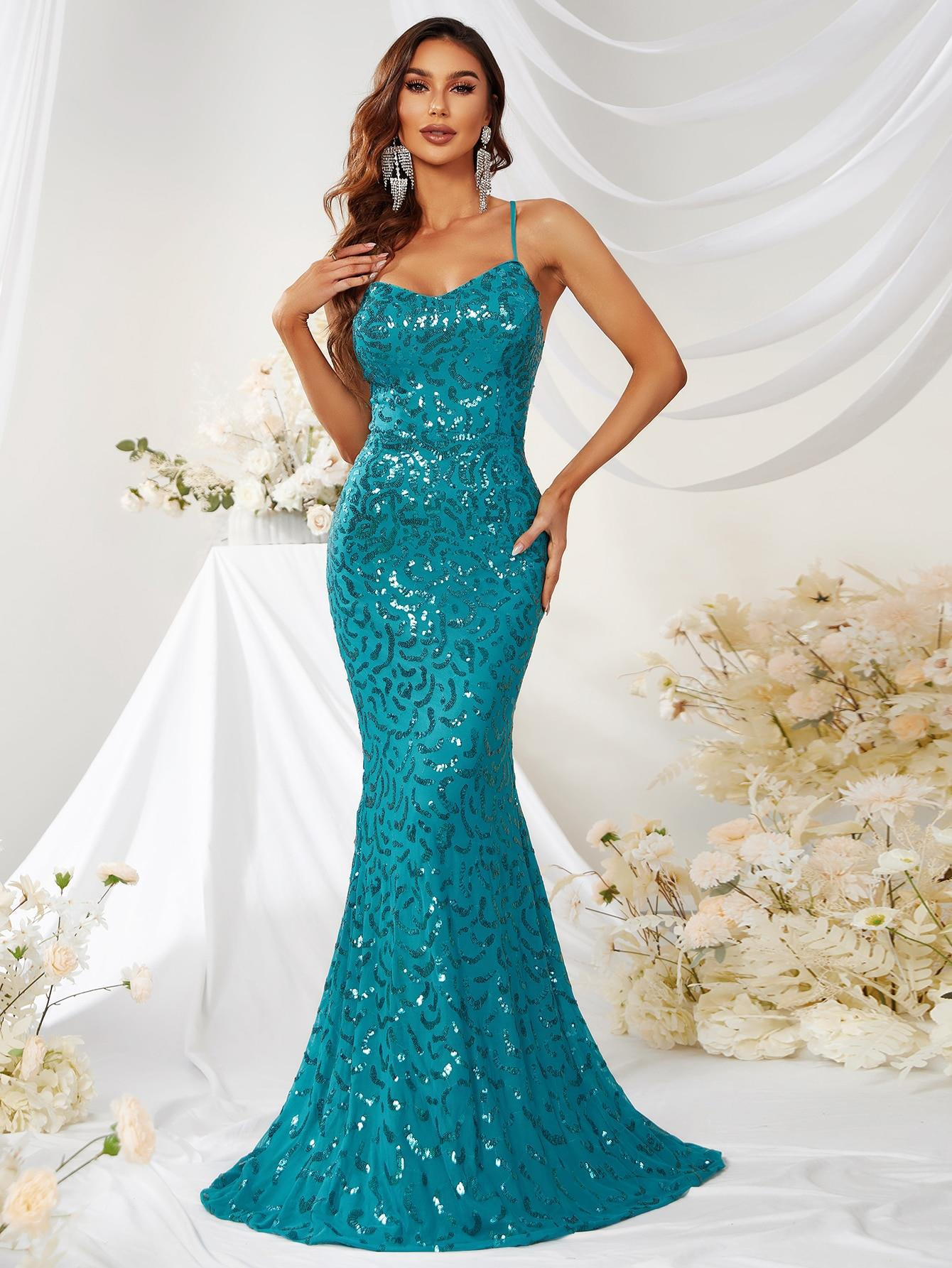 Beaded Backless Mermaid Prom Dress