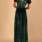 Dark Green V Neck Deep Back Short Sleeves Bridesmaid Dress