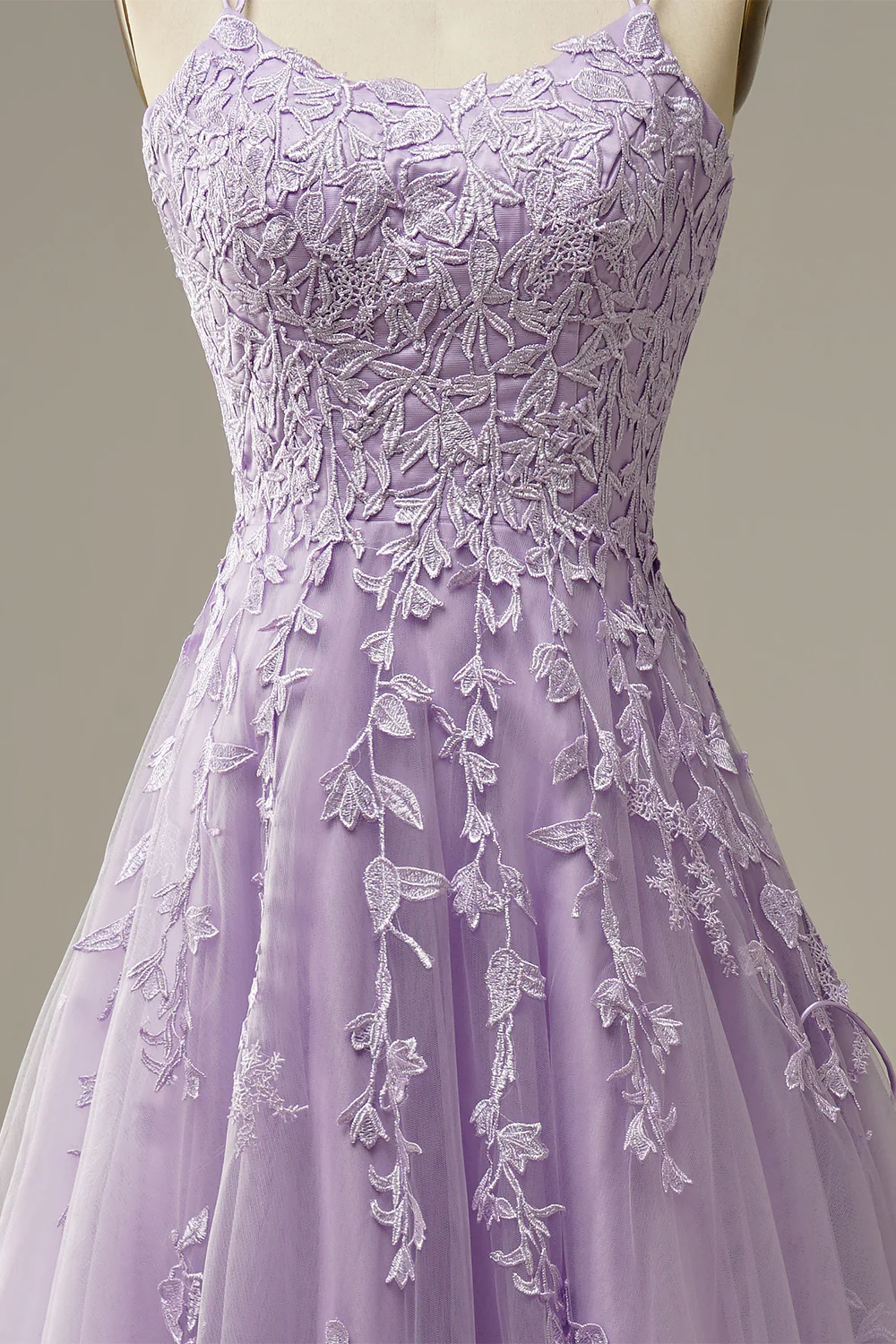 Appliqued Purple Tulle Long Prom Dress