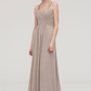 A-Line Wheat Sleeveless Pleated Maxi Bridesmaid Dress