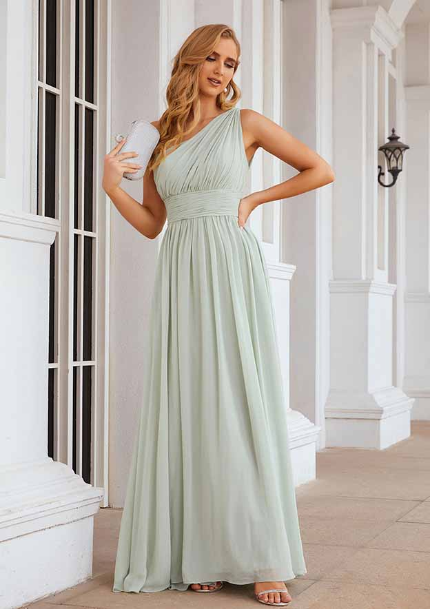 White Smoke Oblique Shoulder Sleeveless Bridesmaid Dress