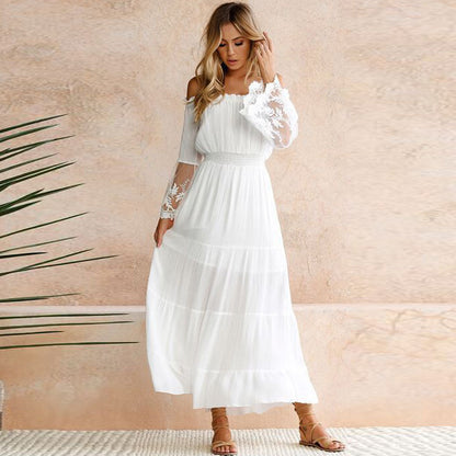 White Boho Lace Beach Maxi Long Dress