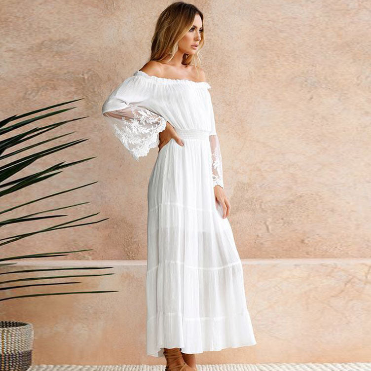 White Boho Lace Beach Maxi Long Dress