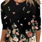 Black Casual Floral Crew Neck Long Sleeve T-shirt