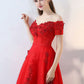 Red Off The Shoulder Lace Flowers Beading Cocktail Party Dress