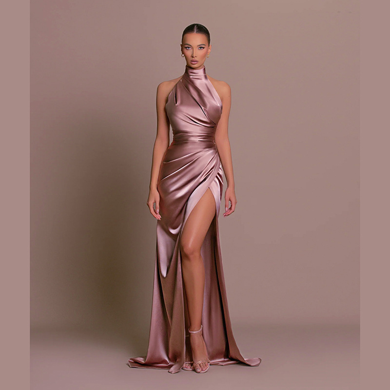 High Neck Mermaid Long Slit Evening Dress