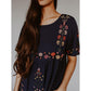 Round Neck Short Sleeves Floral Embroidered Elegant Midi Dress