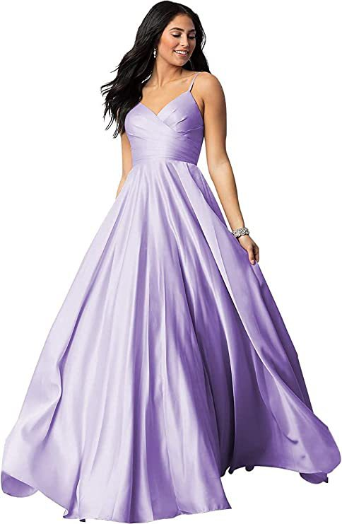 V-neck Pleated Soft Satin Prom Dress