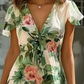 Floral Printed Deep V Neck Short Sleeves Casual Dress