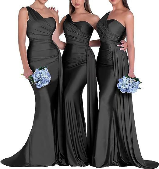 One-Shoulder Mermaid Elastic Satin Bridesmaid Dress