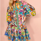 Unique Print Balloon Sleeve Button Shirt Mini Dress