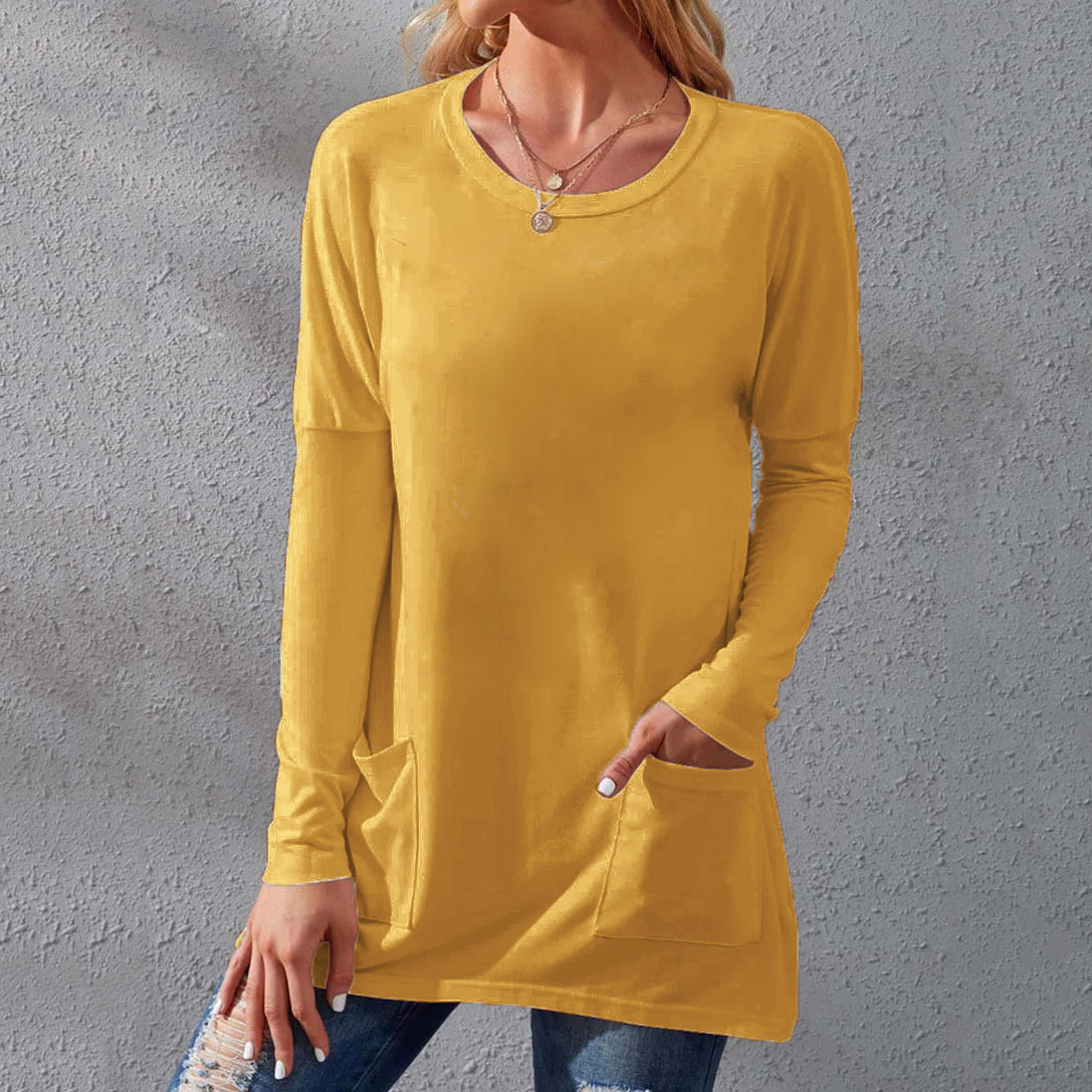 Crew Neck Loose Long Sleeves Plain Shirt