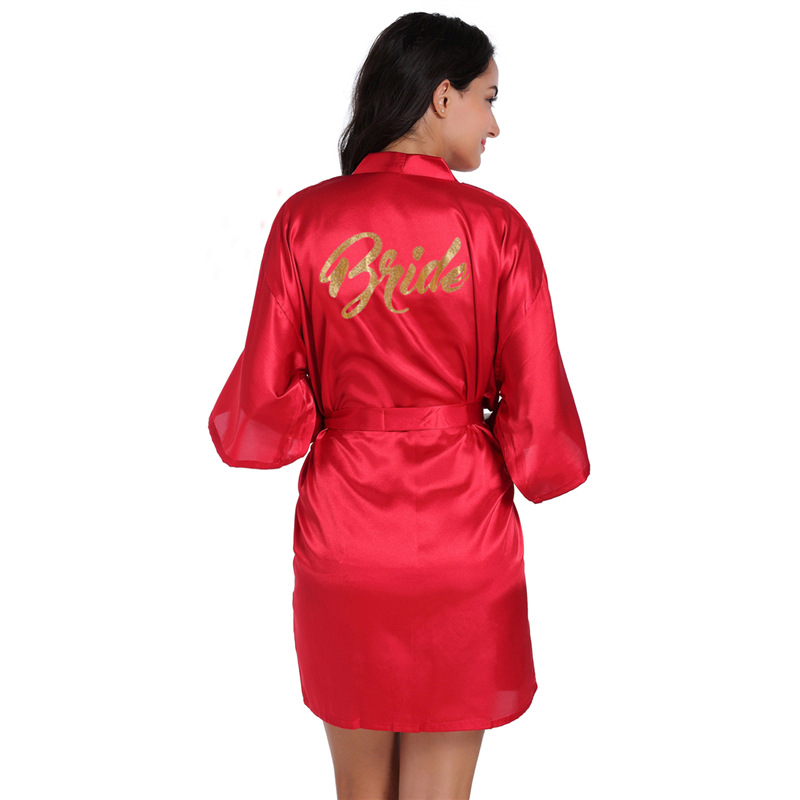 Satin Gold Bride Printed Robe