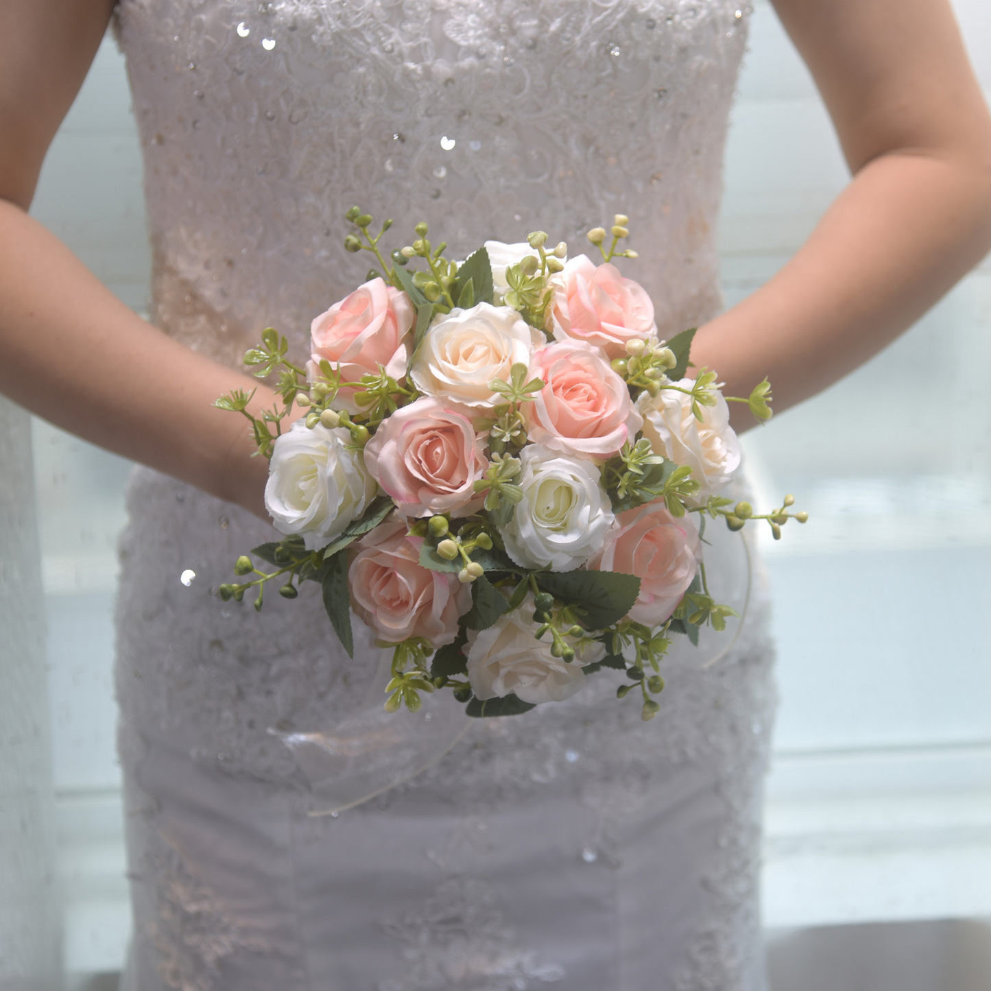 Peach Silk Garden Rose Wedding Bouquet