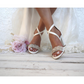 White Open Toe Rhinestone Detail Thick Heel Sandals