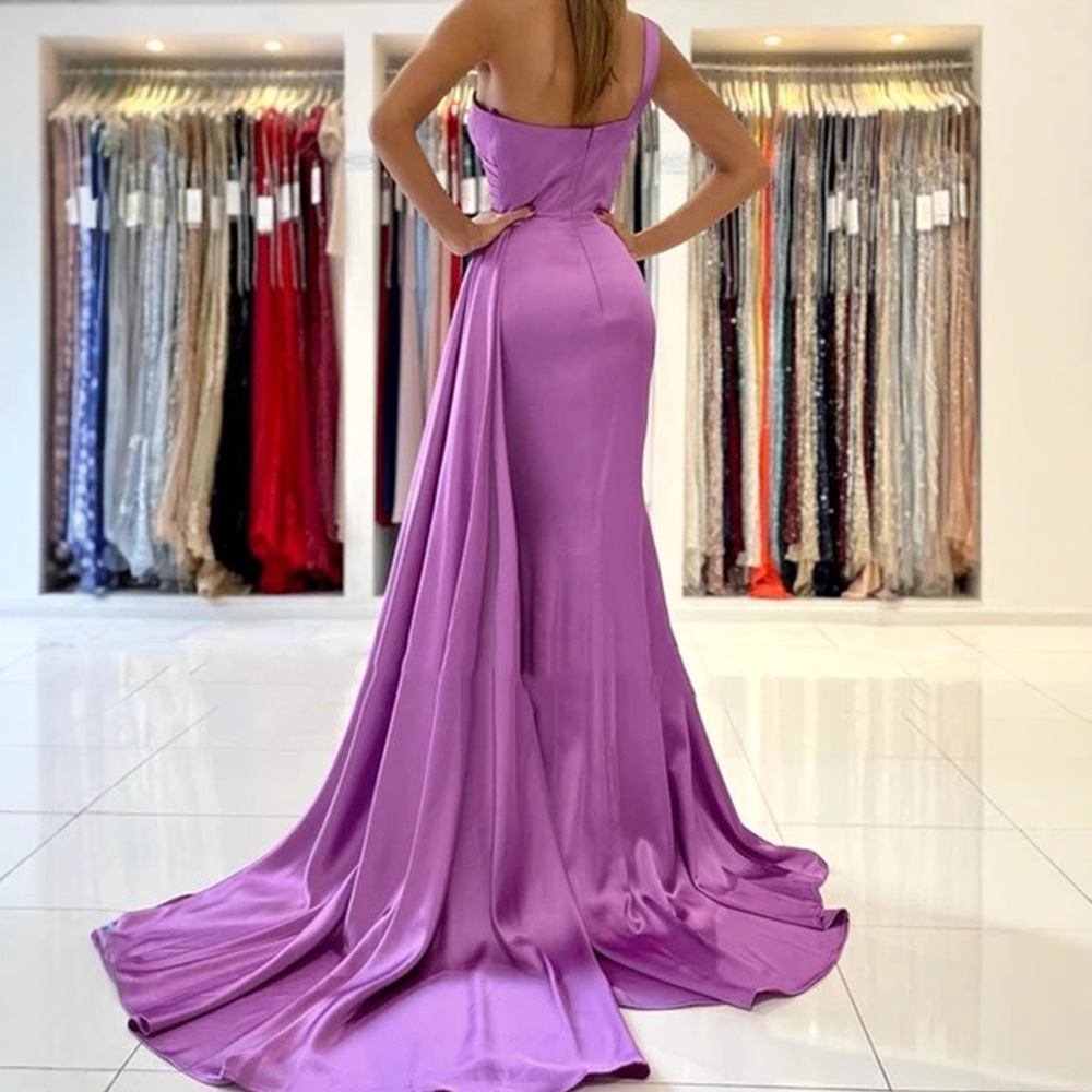 One-Shoulder Sleeveless Silk Like Satin Bridesmaid Dress