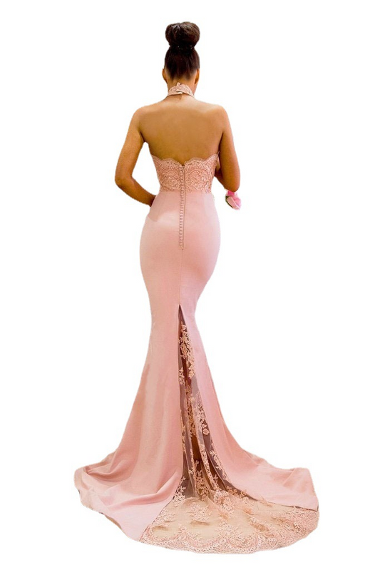 Lace Mermaid Halter Open Back Bridesmaid Dress