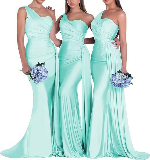 One-Shoulder Mermaid Elastic Satin Bridesmaid Dress