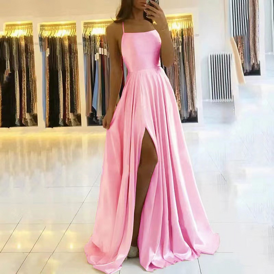 Spaghetti Strap Front Slit Long Bridesmaid Dress